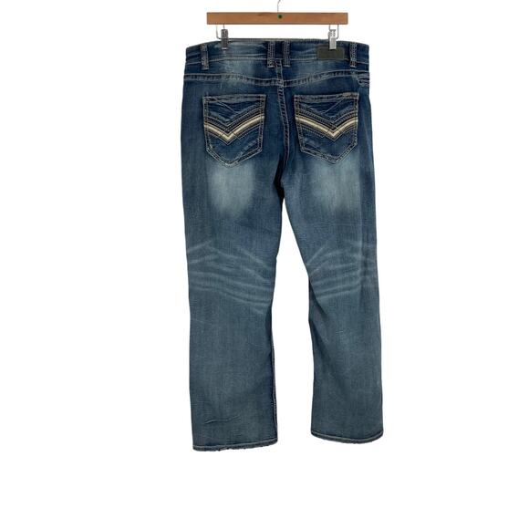 Buckle Black Jeans Fit No 11 Straight Leg Whiskered Thick Stitch Dark Wash 38R - Picture 2 of 12